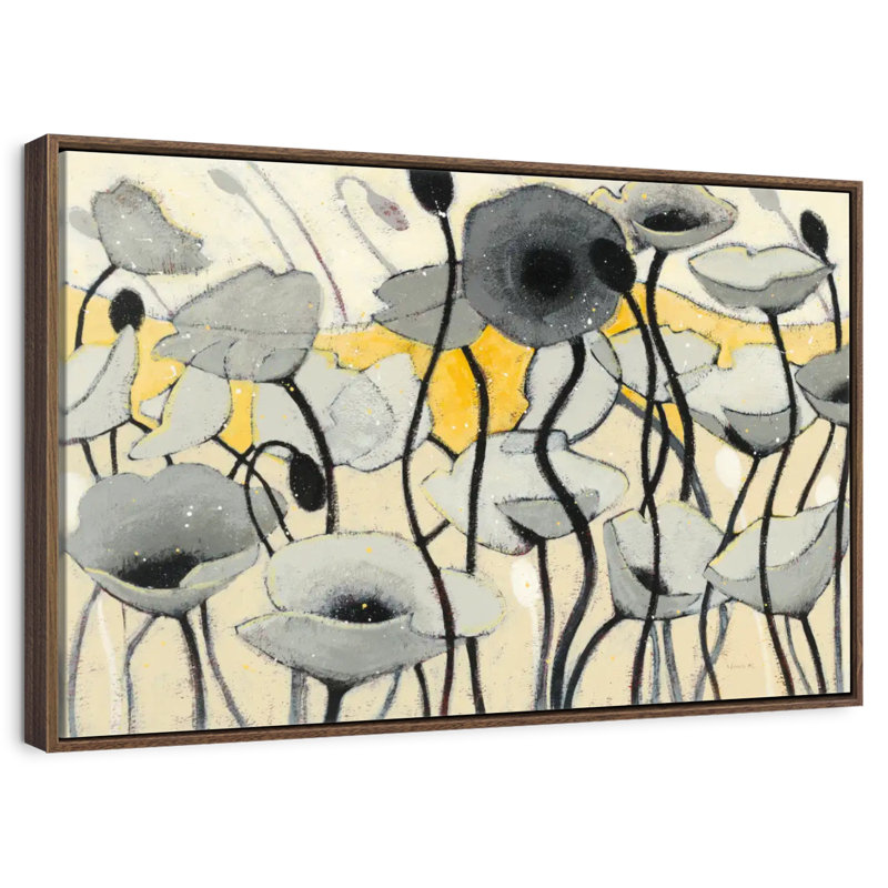 Snow Day Grey Flower, 37" X 25", Floating Frame Walnut