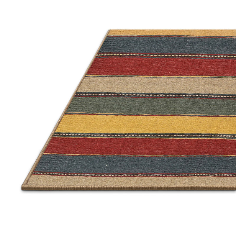 Tapis rouge/beige/bleu contemporaine Flaxville, Rectangle 7 pi 0 po x 9 pi 0 po