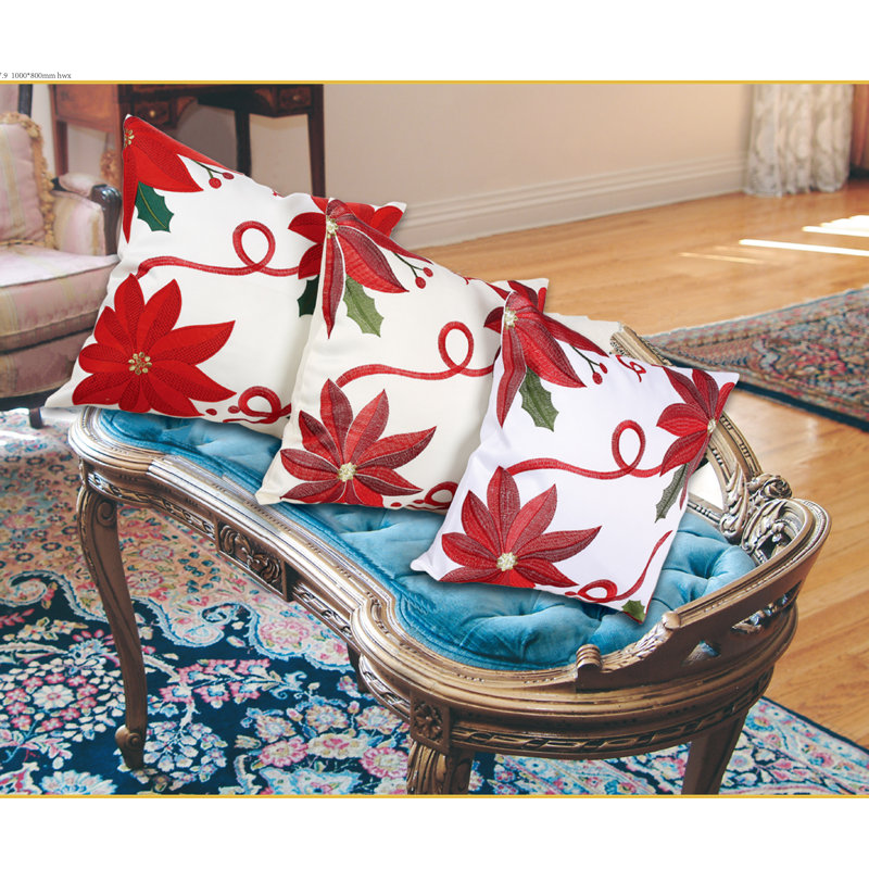 Bloomy Embroidered Pillow Cover, White