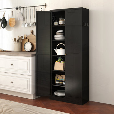 72" Freestanding Kitchen Pantry Cabinet with Magnetic Doors, 5 Adjustable Shelves