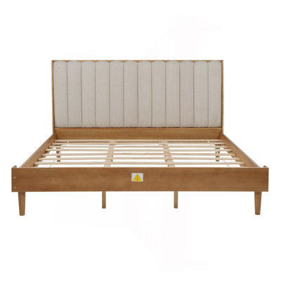 Très grand lit en bois avec tête de lit tapissier de style piano, lit en bois avec cadre de lit renforcé, blé