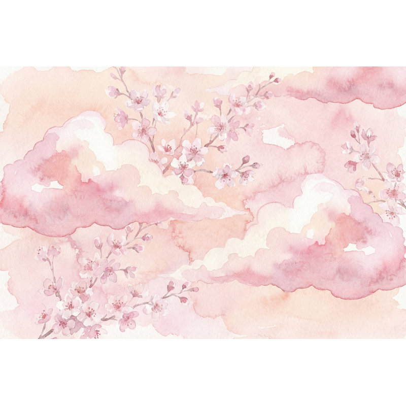 Papier peint fleurs de cerisier roses et pastel doux amovible, 200 po x 120 po, Non tissé