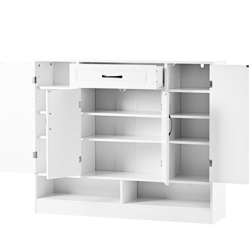 Rangement pour chaussures moderne avec base et tablette réglable dans un espace blanc, Blanc