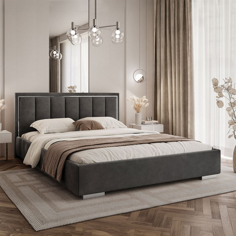 Upholstered Ottoman Bed, Dark Grey, Single (100 x 205 cm)