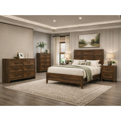 Classic Panel Bedroom Set in Brown Finish