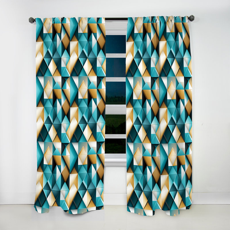 Carreaux géométriques modernes bleu sarcelle - Rideau en velours moderne - obscurcissant - 1 panneau, L 52 po x L 90 po