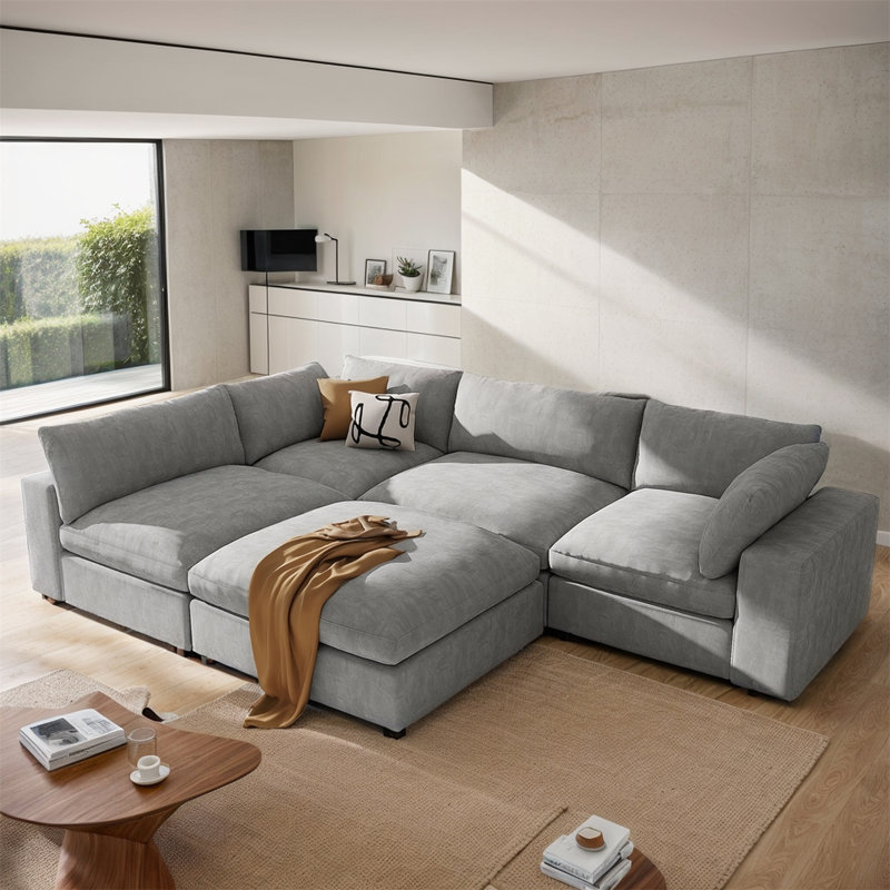 Canapé modulaire moderne pour 5 personnes, Polyester gris