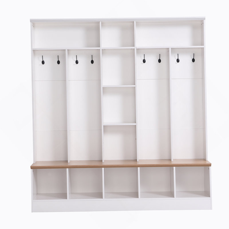 Wide Design Hall Tree with Storage Bench, Minimalist Shoe Cabinet with Cube Storage & Shelves, Multifunctional Coat Rack with 8 Hooks