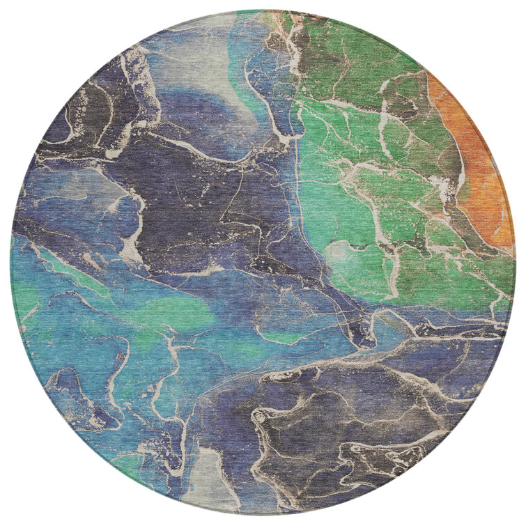 Machine Washable Indoor/Outdoor Xhevrie Blue Rug