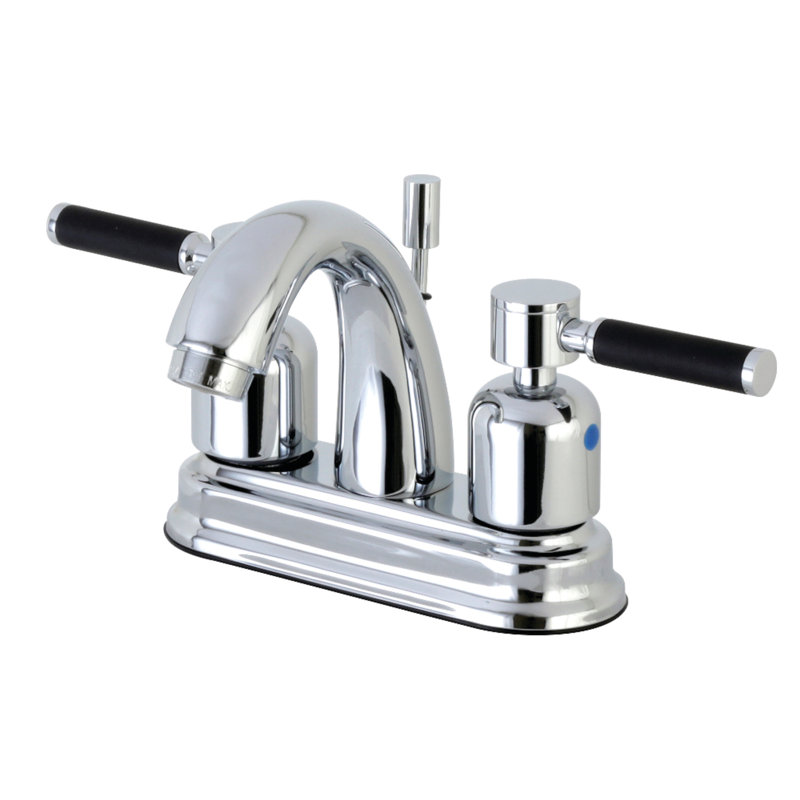 Kingston Brass Kaiser Two-Handle 3-Hole Deck Mount 4" Centerset Bathroom Faucet with Plastic Pop-Up, Polished Chrome