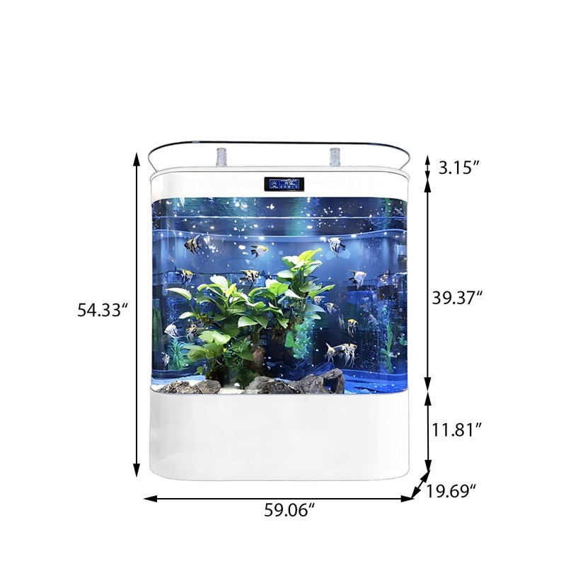 Grand aquarium 59,06 "filtrant avec aquarium en verre blanc, H 54,33 po x l 59,06 po x P 19,69 po, White