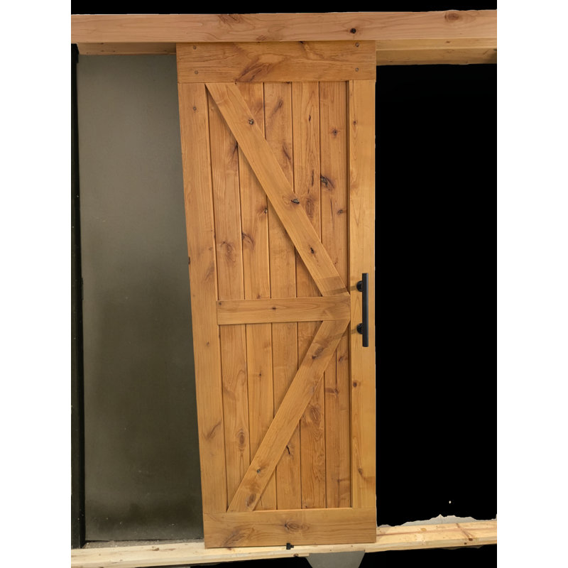 Porte de grange en bois d'aulne fini avec ensemble de quincaillerie coulissante en bois, 36 po x 84 po