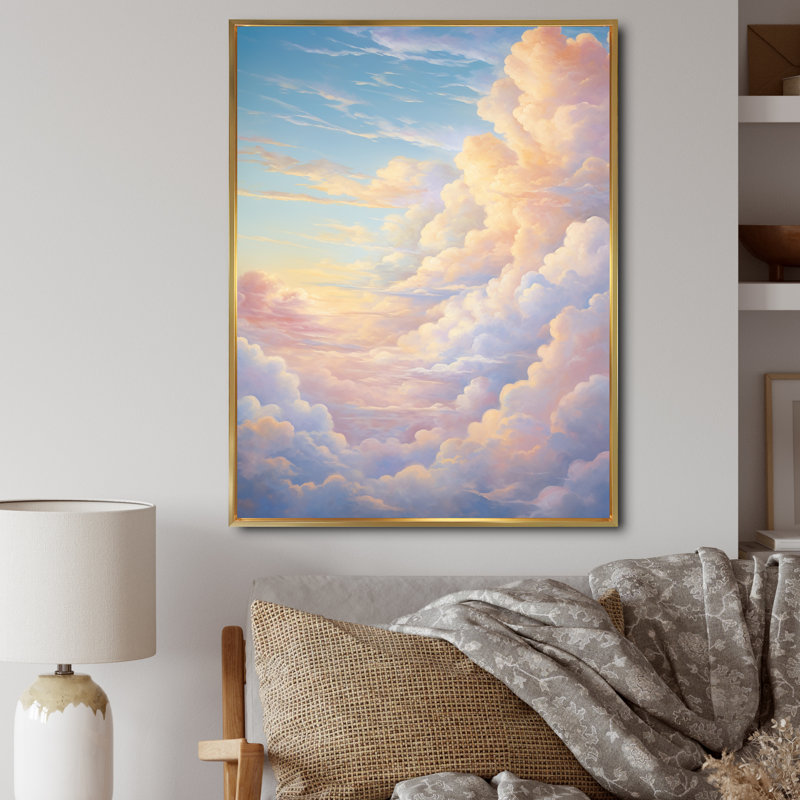 «White Sky Pure Elegance VI», reproduction d'art sur toile, H 32 po x l 16 po x P 1 po, Cadre flottant doré