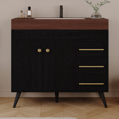 Meuble-lavabo sur pied 36 po avec lavabo en céramique et plateau en faux marbre 36 po
