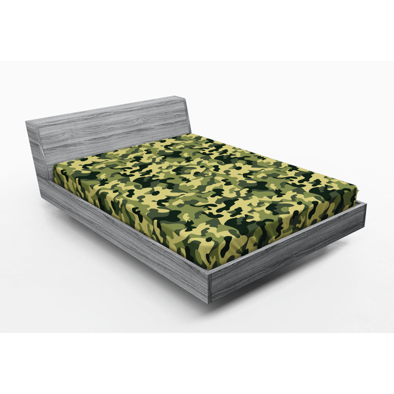 Microfiber Camouflage Fitted Sheet, Full Fitted Sheet, Black/Green Camouflage 1