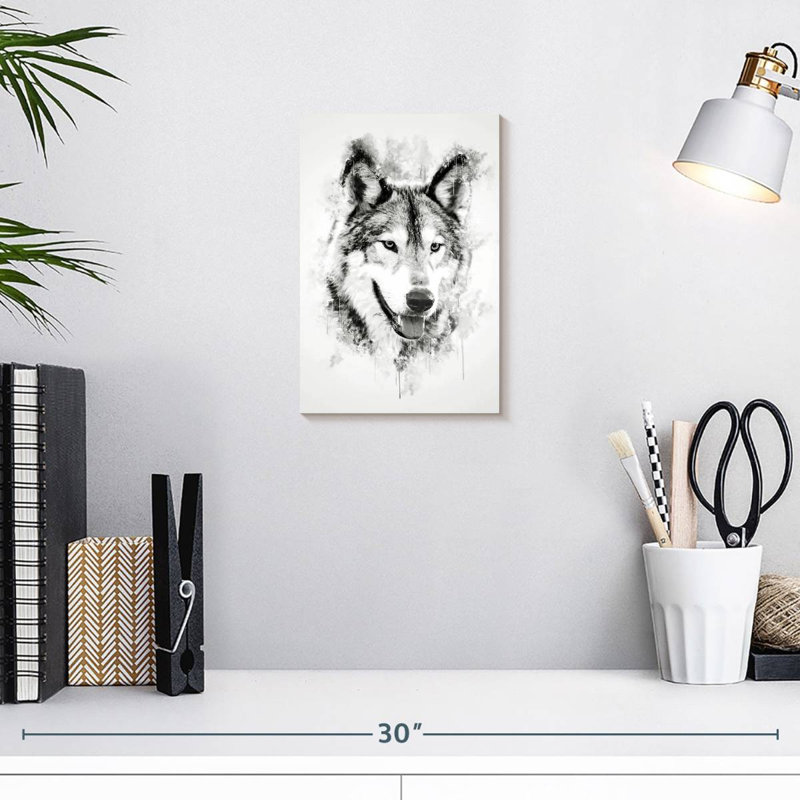 Brampt Wolf's Head Black And White, 12" H x 8" W