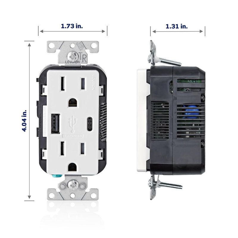 Leviton Decora 15 Amp 125 Volt Type A/C Duplex Watthite Outlet and USB Charger 5-15R 1 Pack
