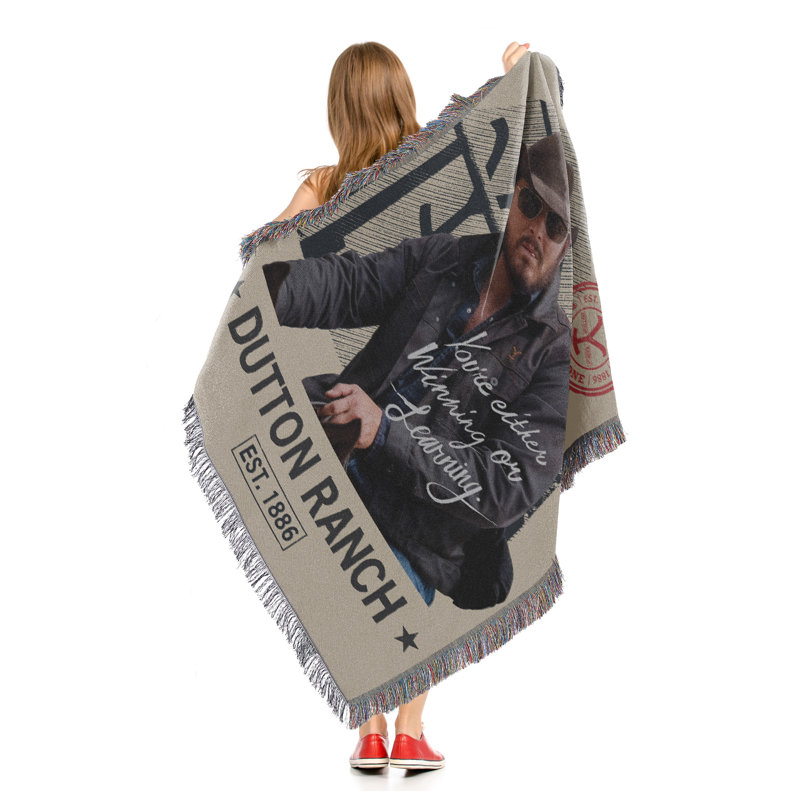 Yellowstone Woven Tapestry Throw Blanket with Fringes