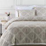 Anniston Modern & Contemporary 55% Linen, 45% Cotton Damask Duvet Cover