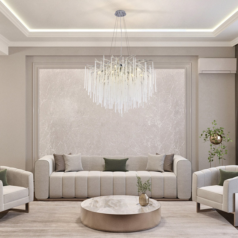 Icicle Modern Crystal Tree Branch Chandelier, Gold, D24", Silver, 18.5" H x 31.5" W x 31.5" D