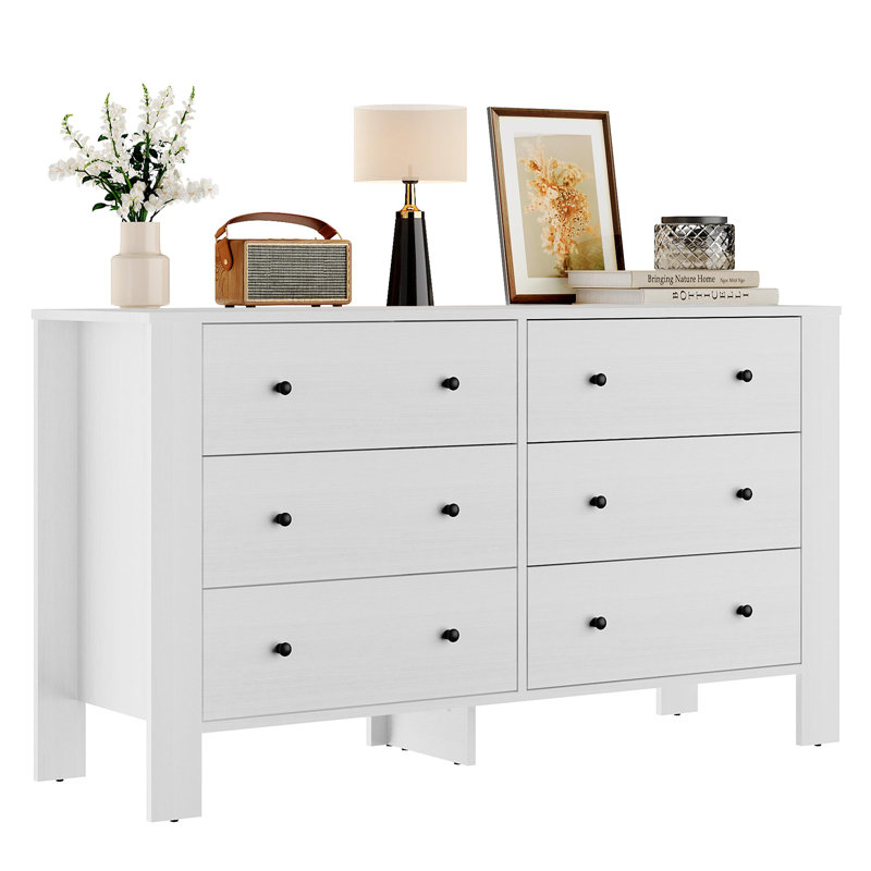 6 Drawer Modern Dresser with Metal Knobs, 50" Wide Large Wood Storage Chest for Bedroom Living Room, White