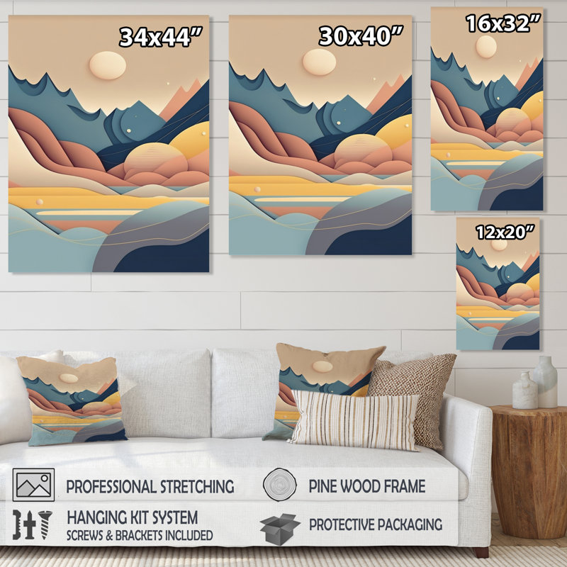 Pleine lune montagne Serenity V - paysage de montagnes, art mural sur toile, H 20 po x l 12 po x P 1 po, Toile tendue