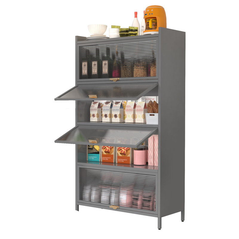 Armoire de rangement autoportante à 5 niveaux avec portes rabattables, Gris