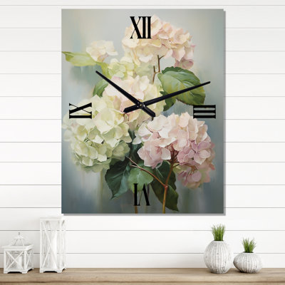 White Pink Hydrangea Whispering Blooms - Floral Wall Clock Oversized
