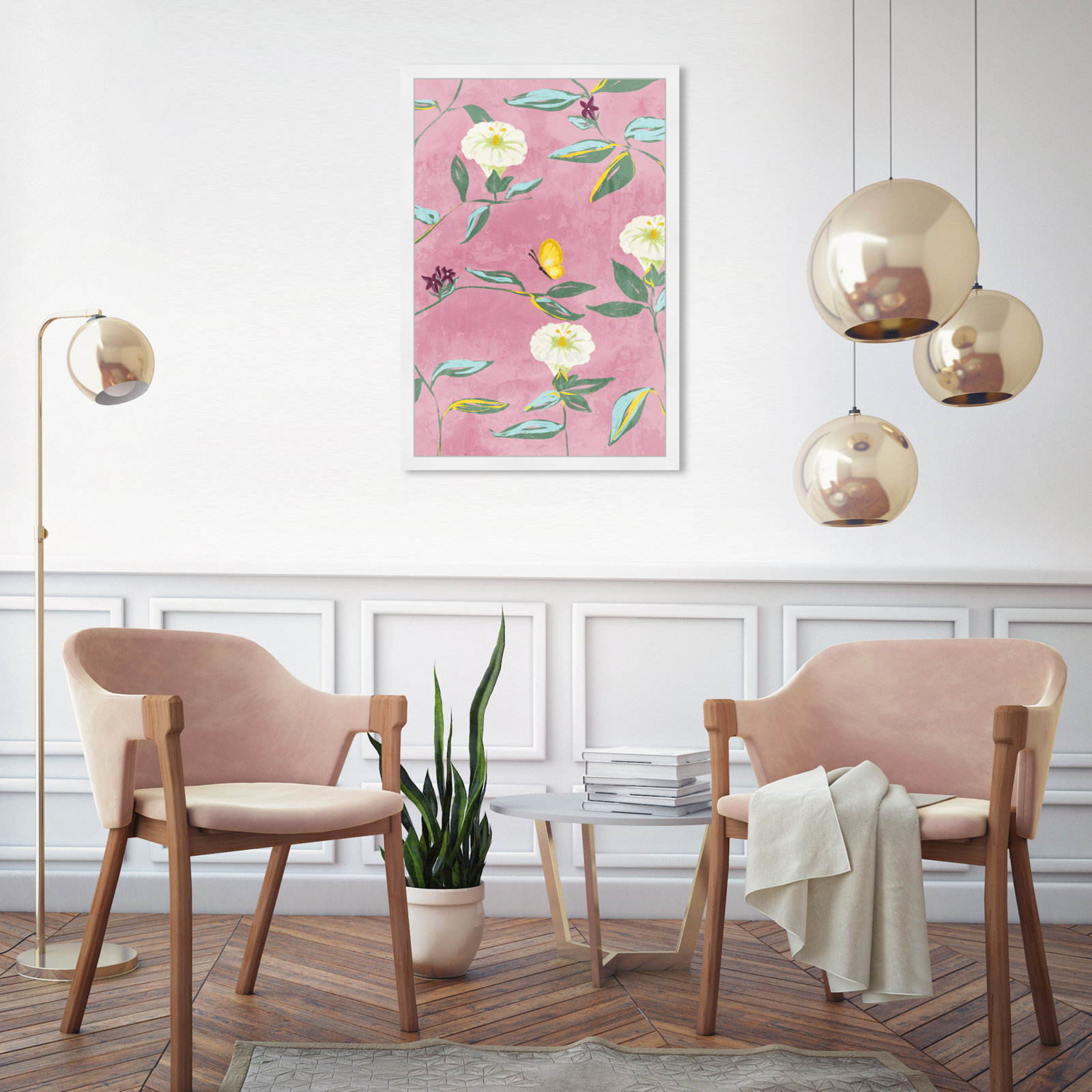 Floral Spring Tapestry Pattern Print, White, 32" H x 22" W