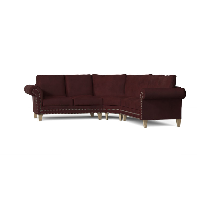 Canapé modulaire de coin symétrique 110 po Jenny, Naturel, Velours bourgogne, Naturel