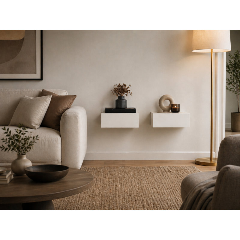 Ensemble de 2 tables de chevet murales flottantes Custer pour chambre à coucher Custer, Blanc