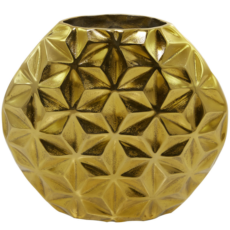 Aluminum Metal Faceted Geometric Decorative Vase, 12.9" H x 13.85" W x 4.55" D, Gold