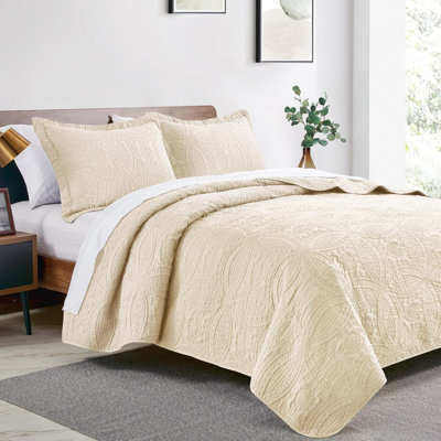 Quilts For Queen Bed Beige Bedspreads Bedding Set - Summer Lightweight Bedspread Comforter - Coin Pattern Bedding Coverlet For All Season - 3 Pieces (1 Quilt, 2 Pillow Shams)