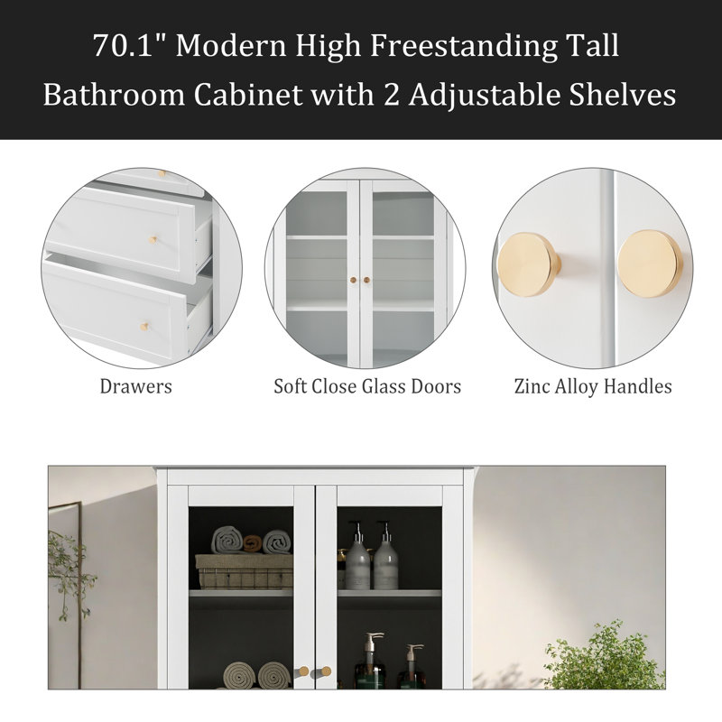 Modern High Freestanding Tall Bathroom Cabinet, White