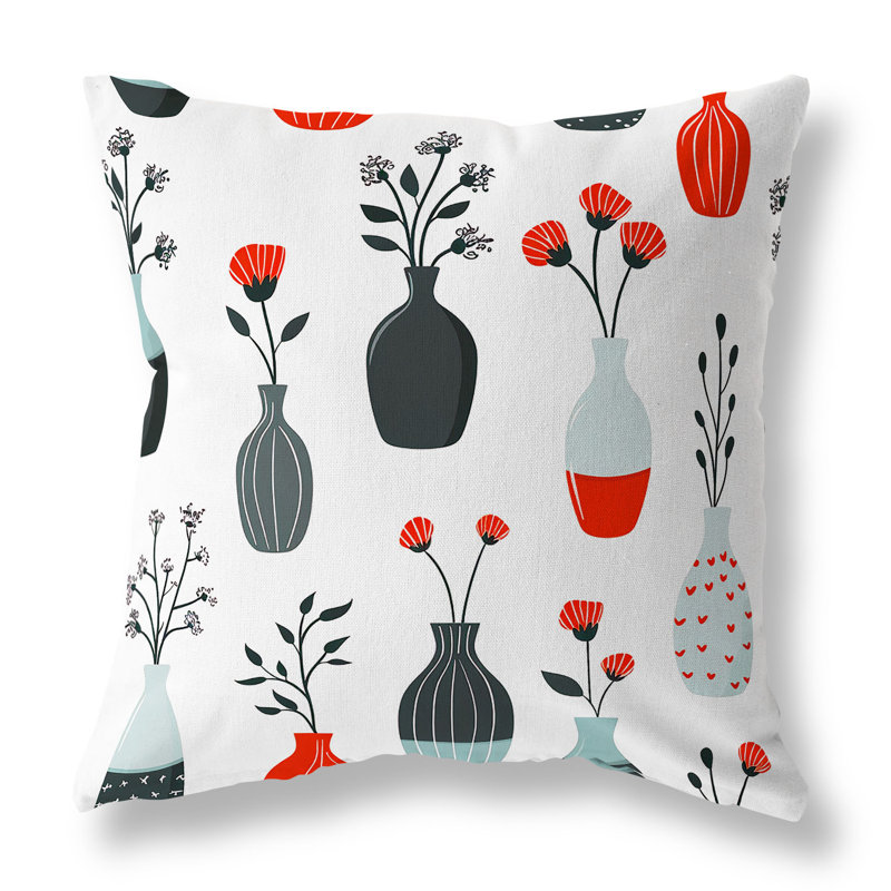 Coussin décoratif intérieur / extérieur Vase of Dreams, H 26 po x l 26 po, Blanc / Rouge