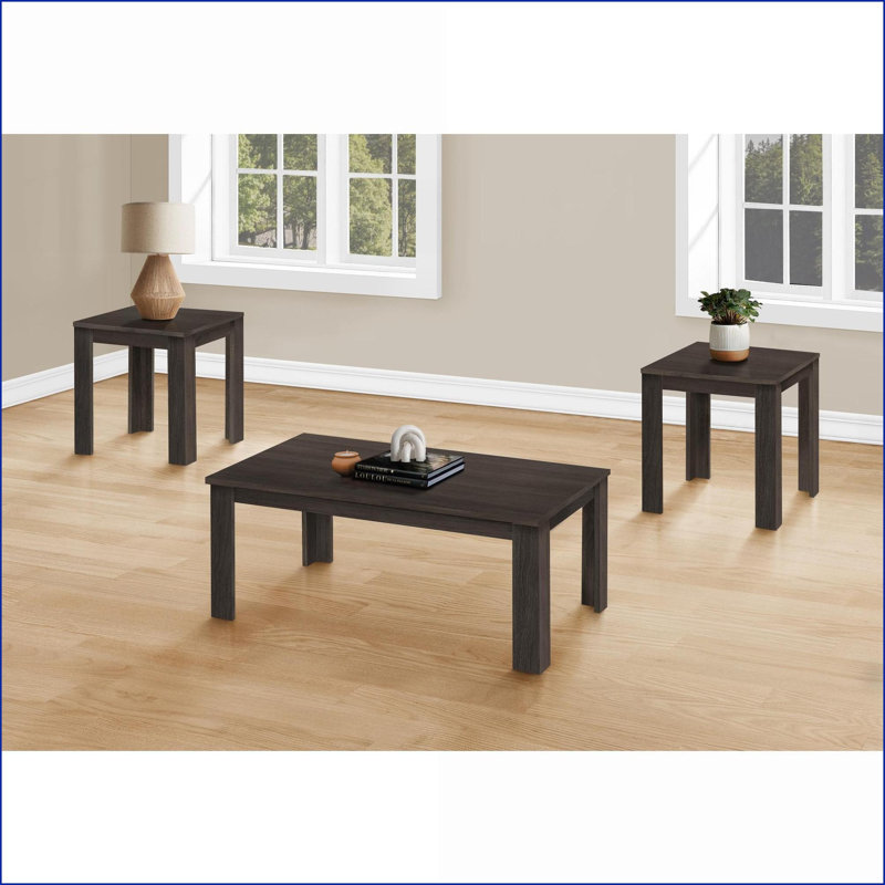 Ensemble de 3 tables basses en stratifié brun pour le salon, style transitionnel avec plateaux spacieux