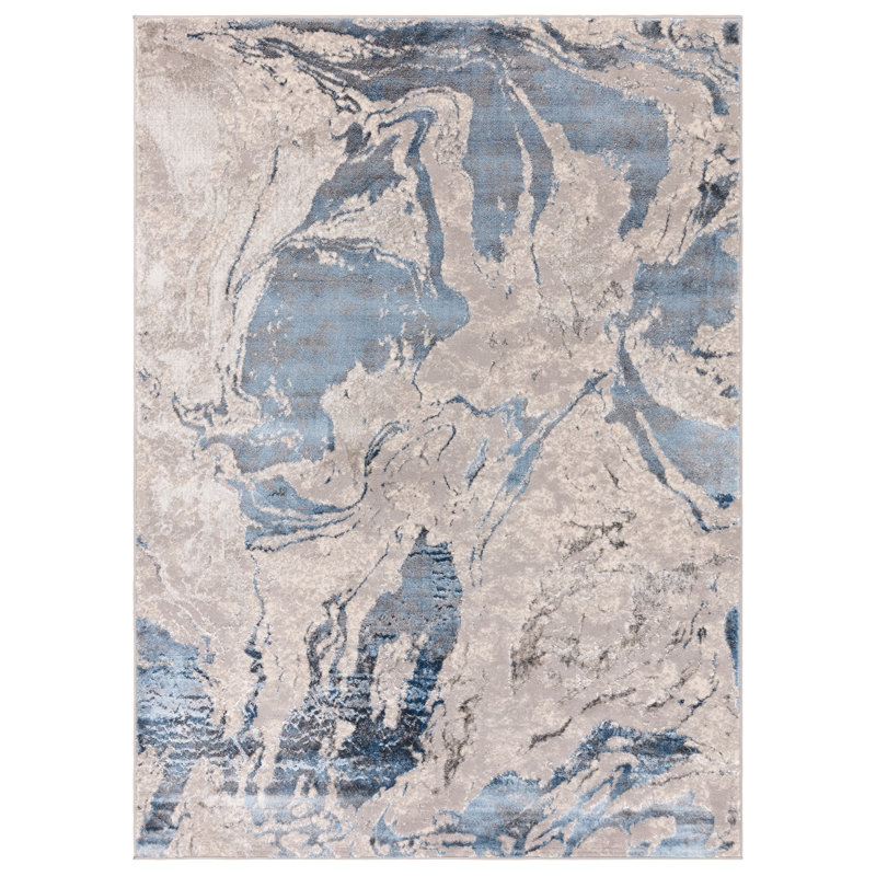 Anandita Abstract Blue/Grey/Cream Area Rug, Rectangle 160 x 220 cm