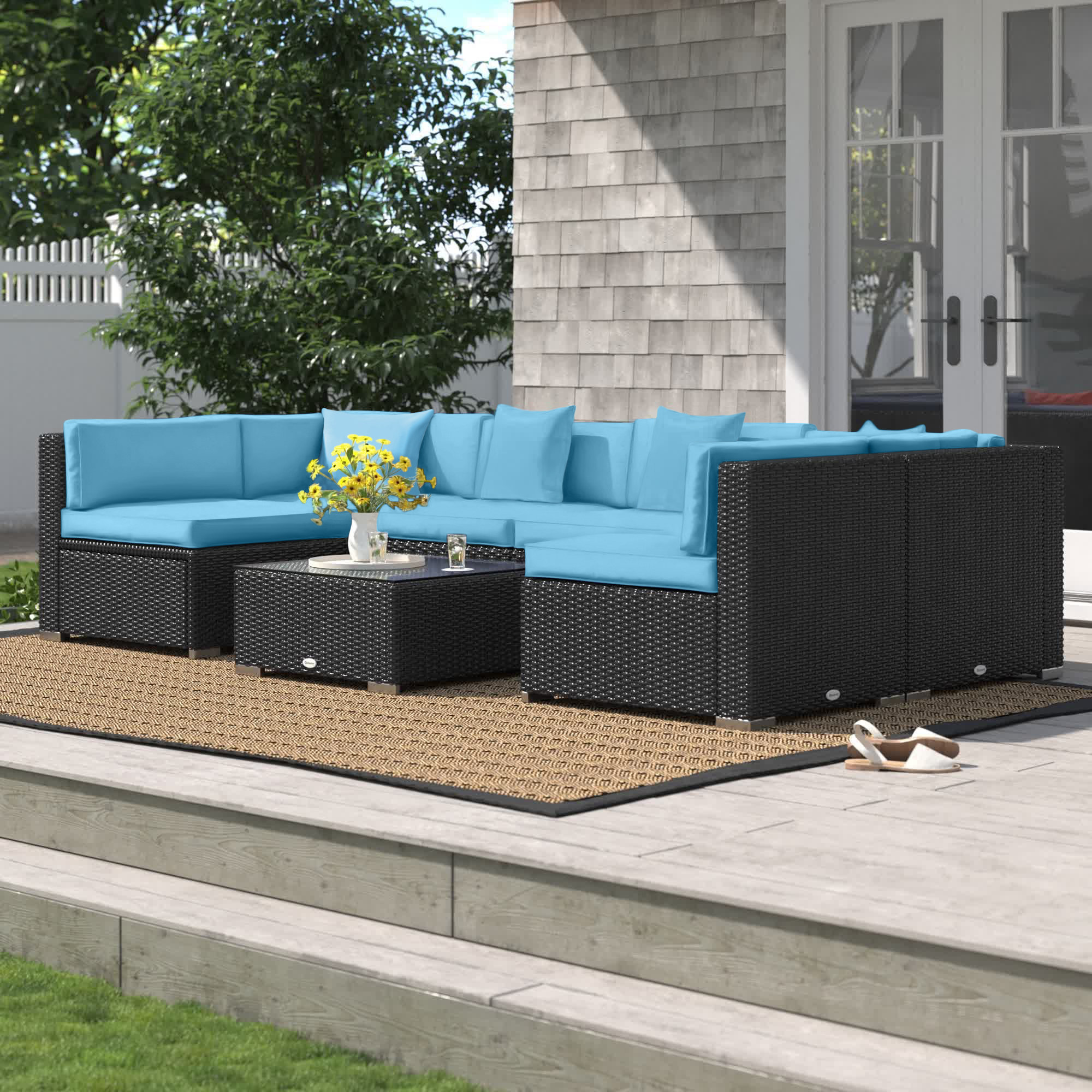Sol 72 Outdoor™ Merton 7-Piece Patio Furniture Set, Outdoor Wicker  Conversation Set, All Weather PE Rattan Sectional Sofa Set with Cushions  and Faux