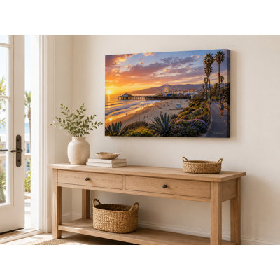 «Santa Monica Pier», reproduction d'art sur toile tendue au coucher du soleil