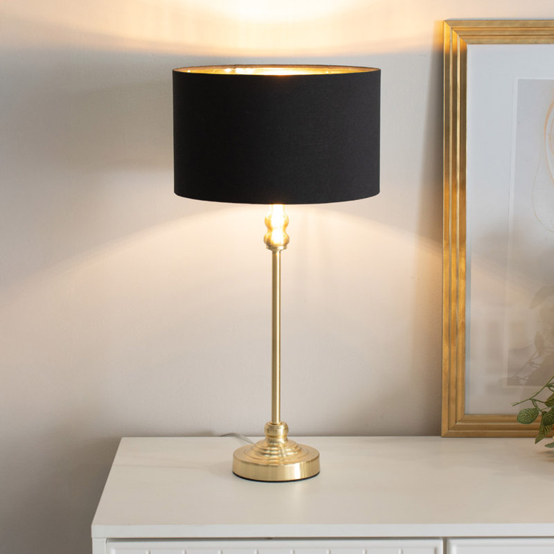 Addisyn Metal Table Lamp, Gold Base/Black Shade, White, Yes