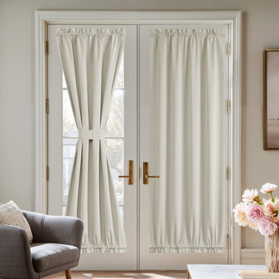  100% Blackout Door Curtain for French Front Door, Privacy Linen Thermal Insulated Window Treament Shade for Bedroom, Window Covering, 1 Panel