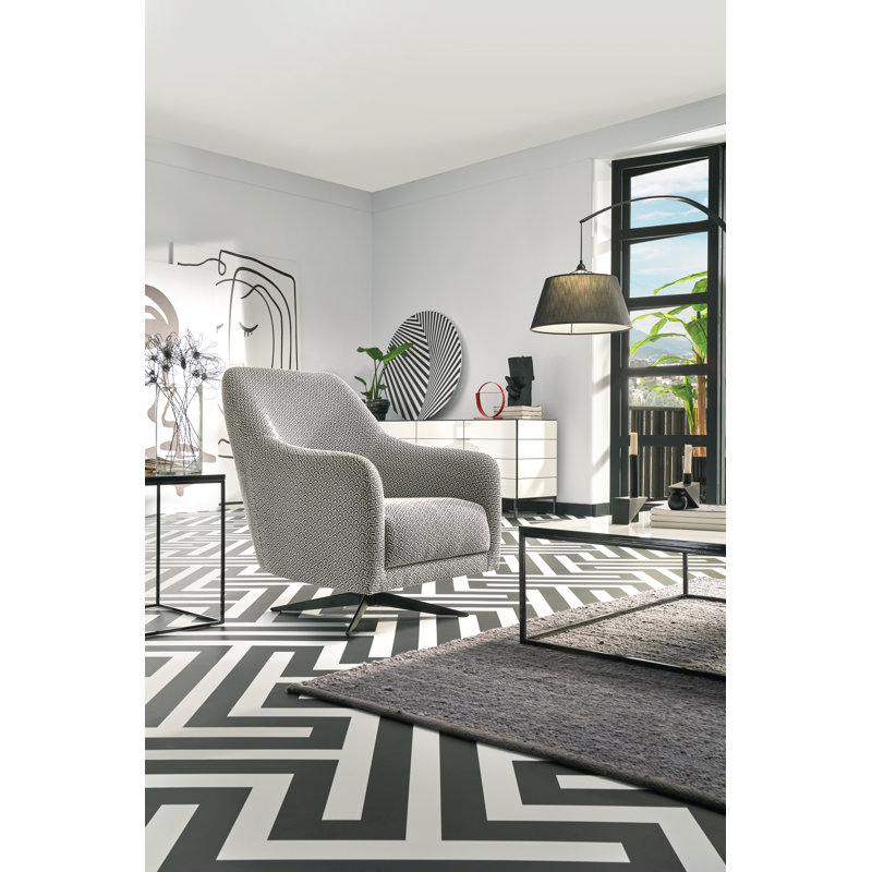Dantley Upholstered Swivel Armchair, Black/White Polyester