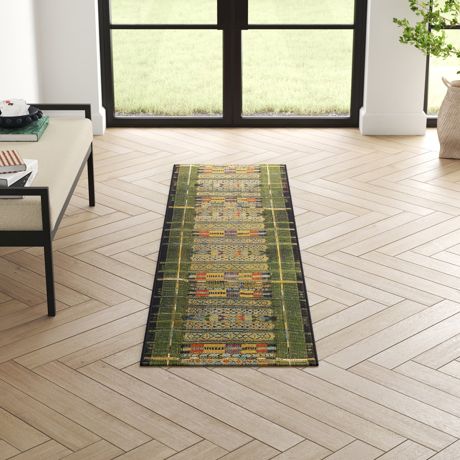 Sesena Multi-Colored Striped Outdoor Rug, Runner 1'11" x 7'6"