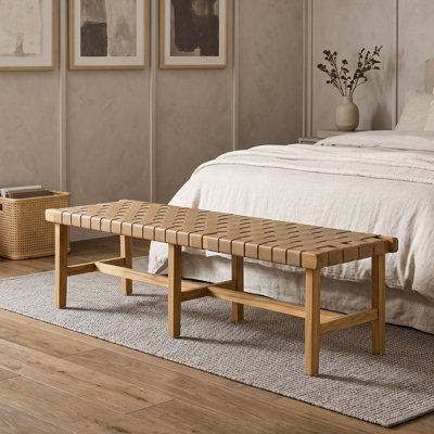 Bedroom Bench with Woven Polyurethane Leather Seat