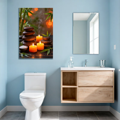 Bath and Laundry Calm Stones Candles Leaves Bamboo Light Smoke Peaceful Scene
