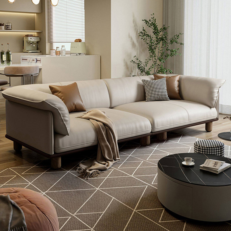 Canapé modulaire kaki en cuir véritable, H 27,56 po x l 86,61 po x P 35,43 po, Cuir kaki assorti