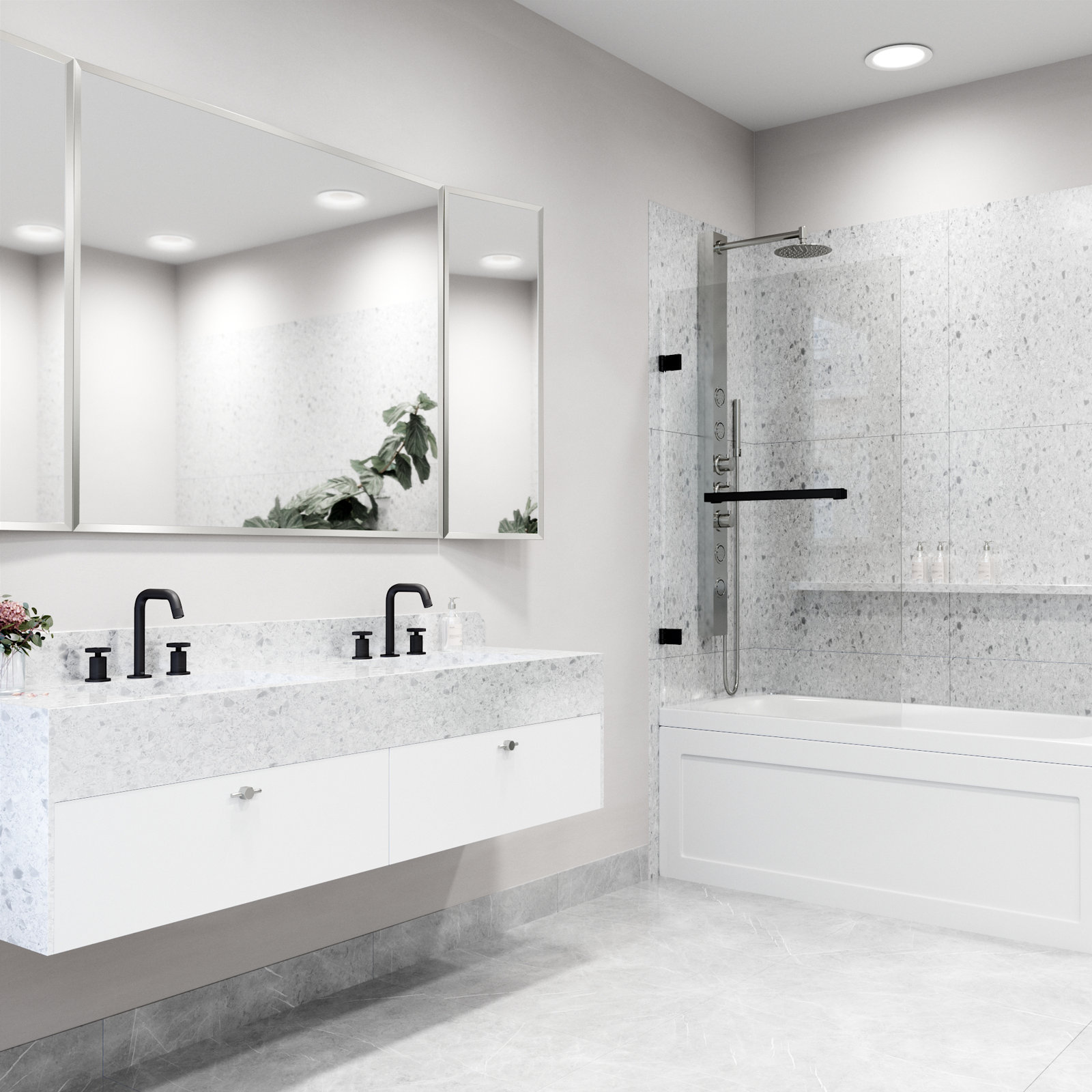 Rialto Frameless Hinged Tub Door, Matte Black Clear