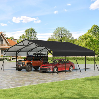 20x20x9FT Metal Carport, Oversized Metal Garage with Steel Frame for All Weather, Heavy Duty Carports for Car, Boats and Tractor