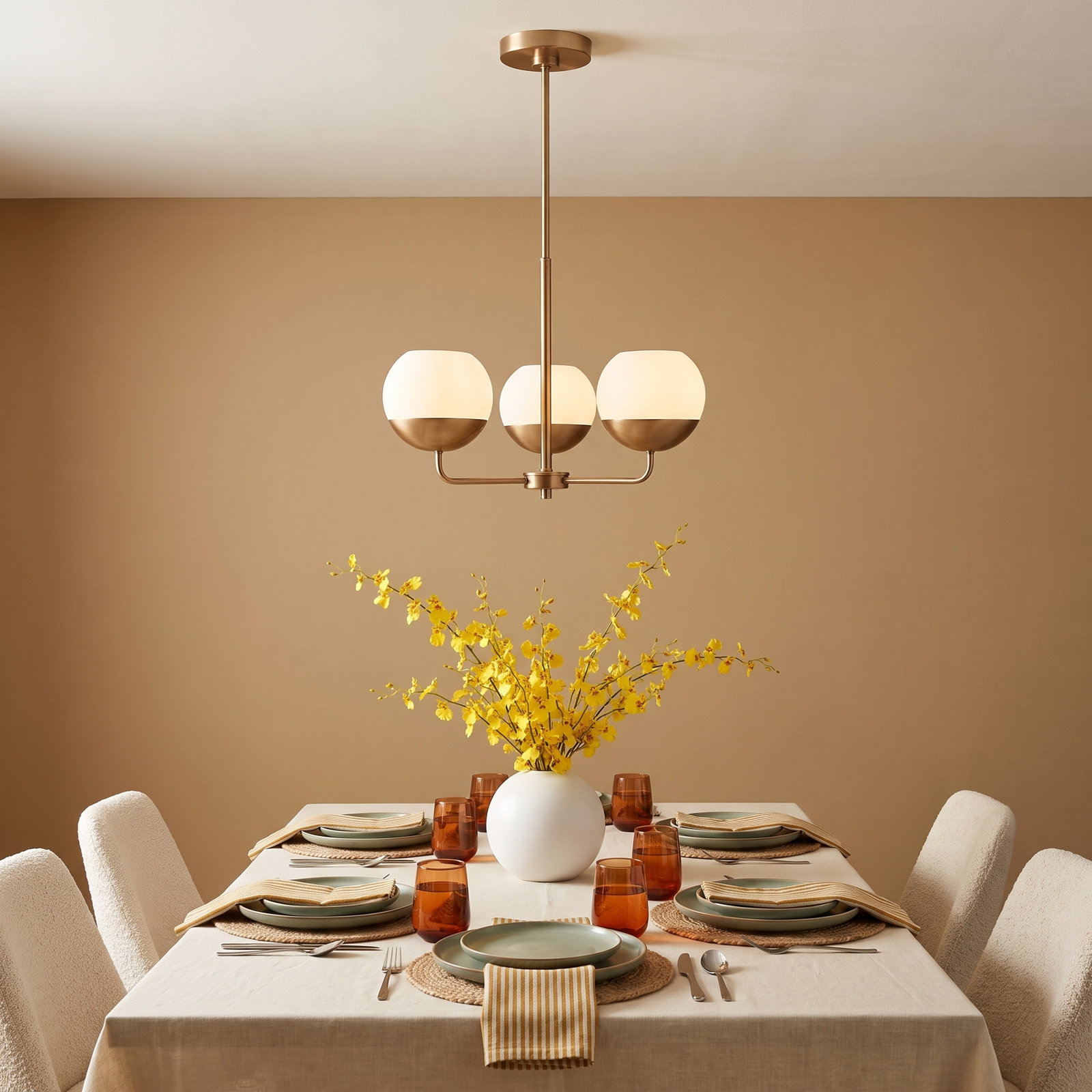 Avoca 3-Light Chandelier, Satin Brass