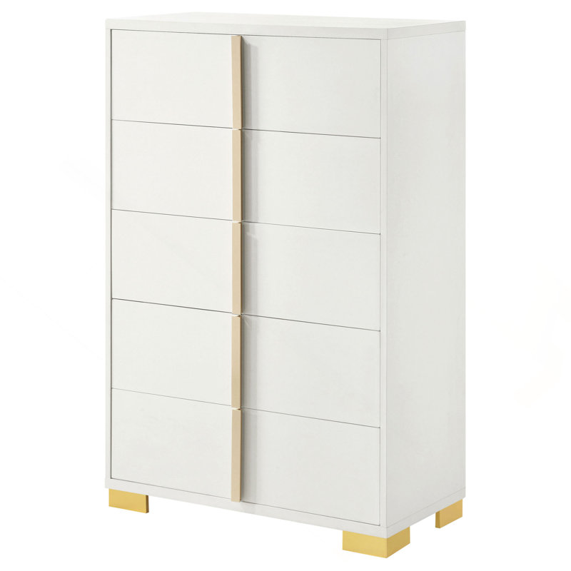 Commode moderne à 5 tiroirs, Blanc